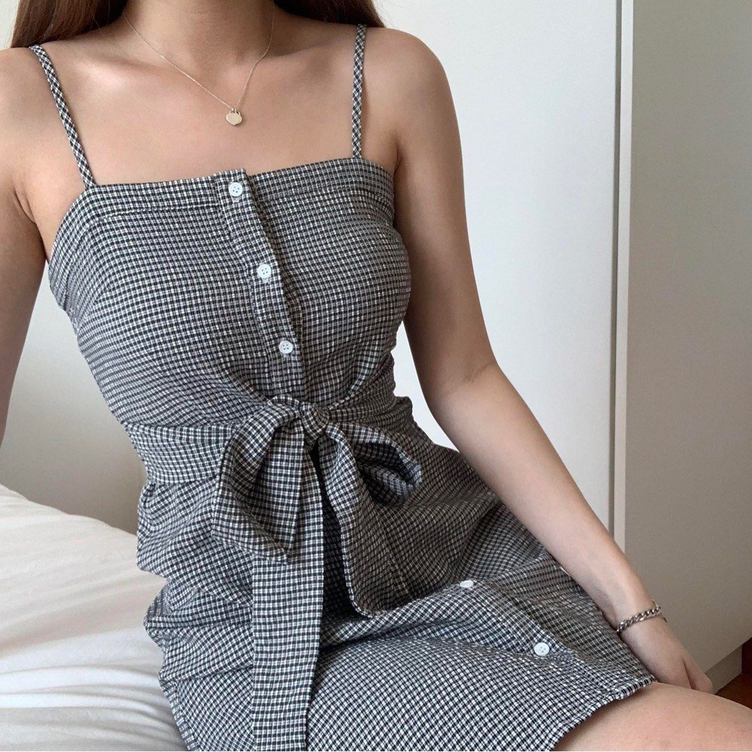 Gingham button sales down dress