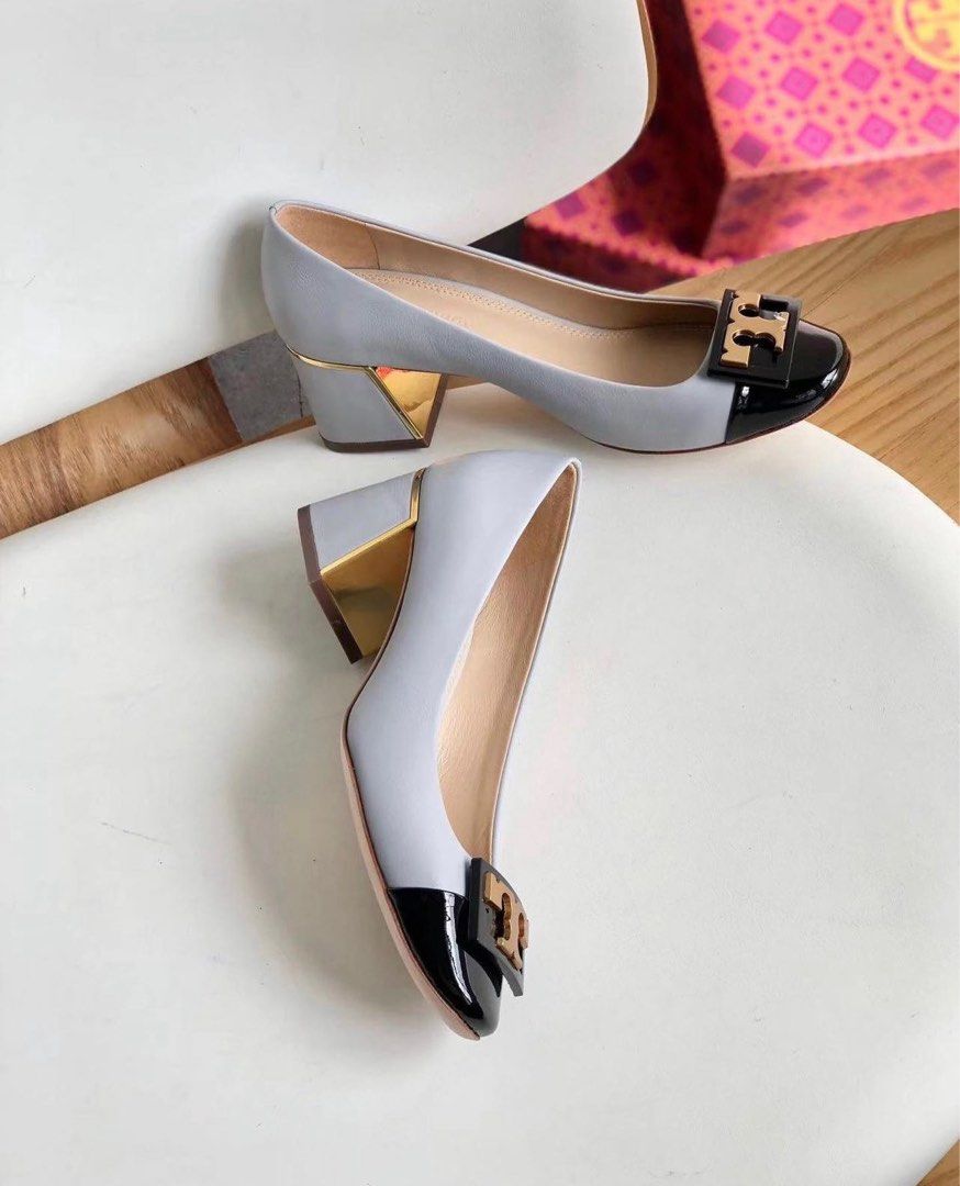 BEST PRICE Tory Burch GiGi round toe heel pumps gold lined