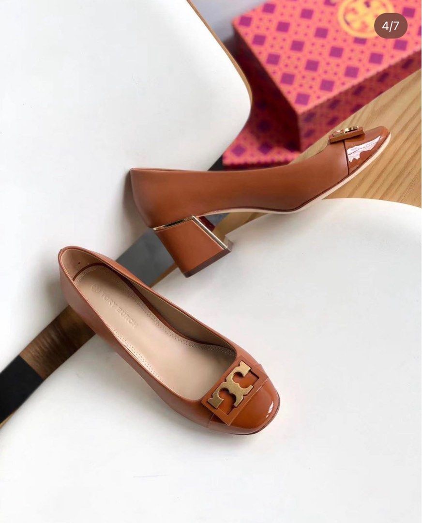 BEST PRICE Tory Burch GiGi round toe heel pumps gold lined