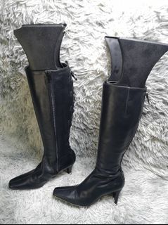 Voicemail Black Leather Knee High Boots
