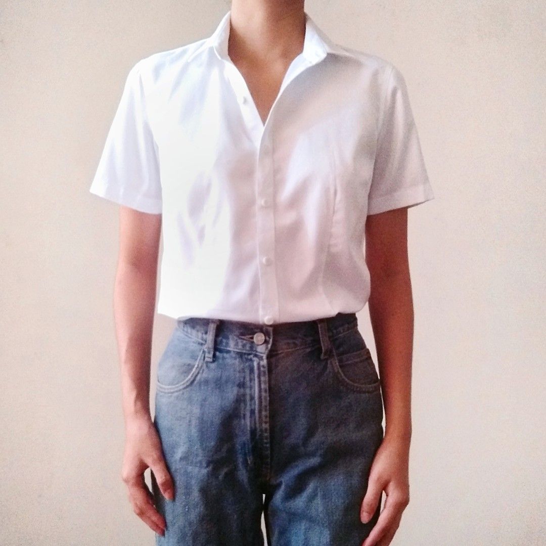 (WCE118) Plain White Button Down Short Sleeves Polo Shirt on Carousell