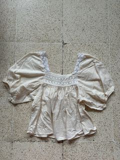 White puff sleeve korean blouse cottage