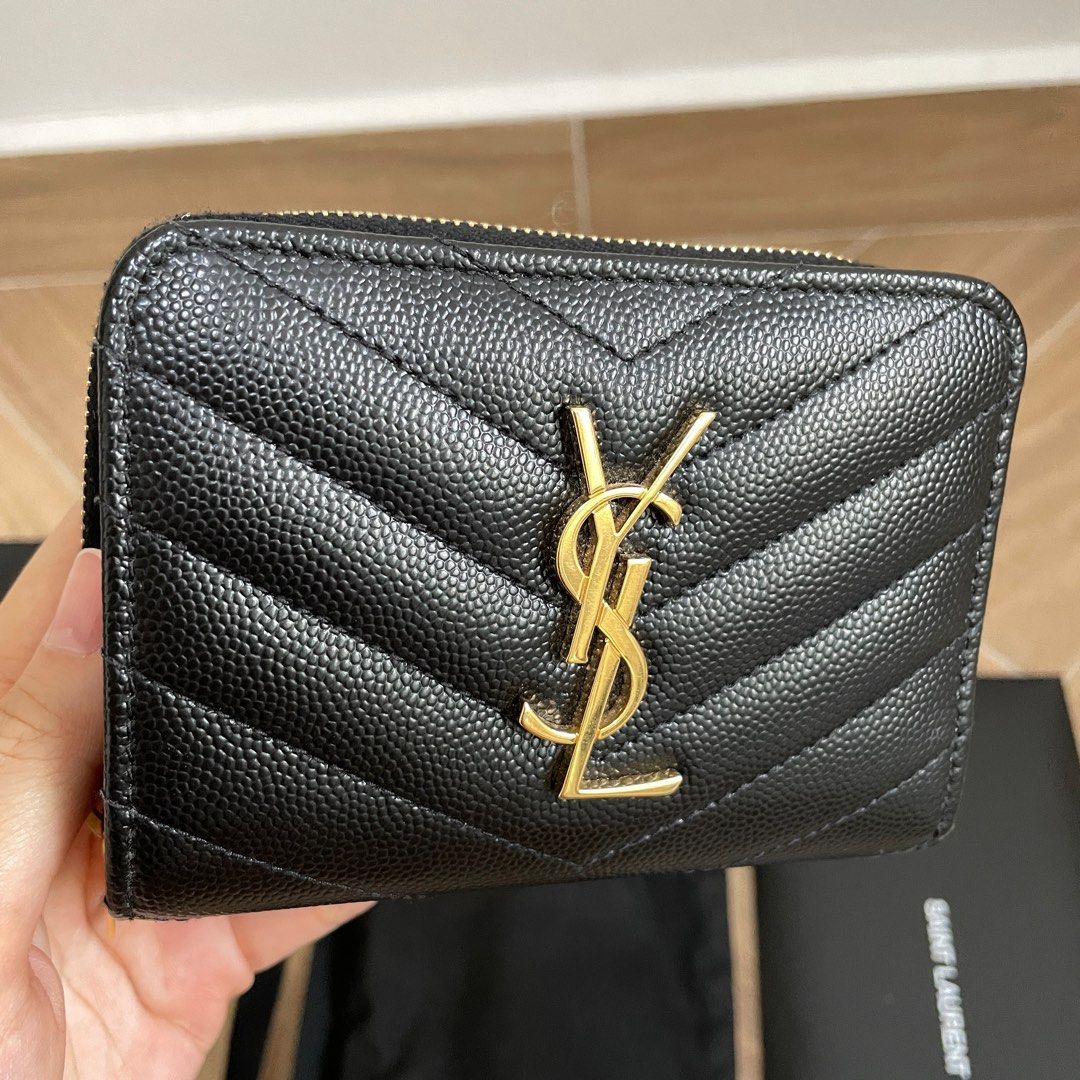 Monogram compact zip around wallet in shop grain de poudre embossed leather