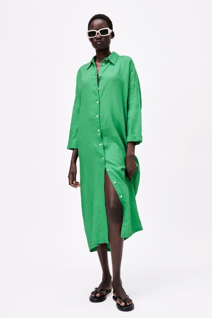 Zara linen button hotsell dress