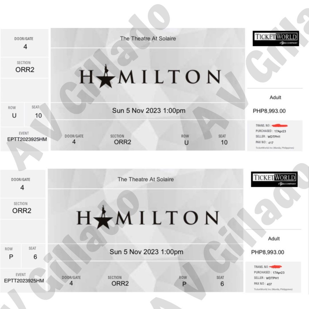 2 VIP Hamilton Tickets Tickets Vouchers Event Tickets on Carousell