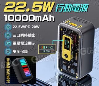 透明 行動電源 10000mAh 22.5W 快充 Type-C iPhone 安卓 行動充 動態燈效