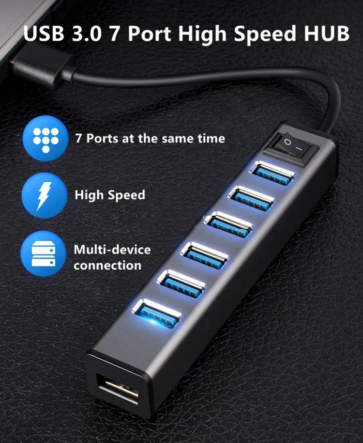 高速鋁製 7 端口 USB 3.0 連開關適用於 PC 筆記本電腦和 Macbook mceckp High Speed Aluminium ...