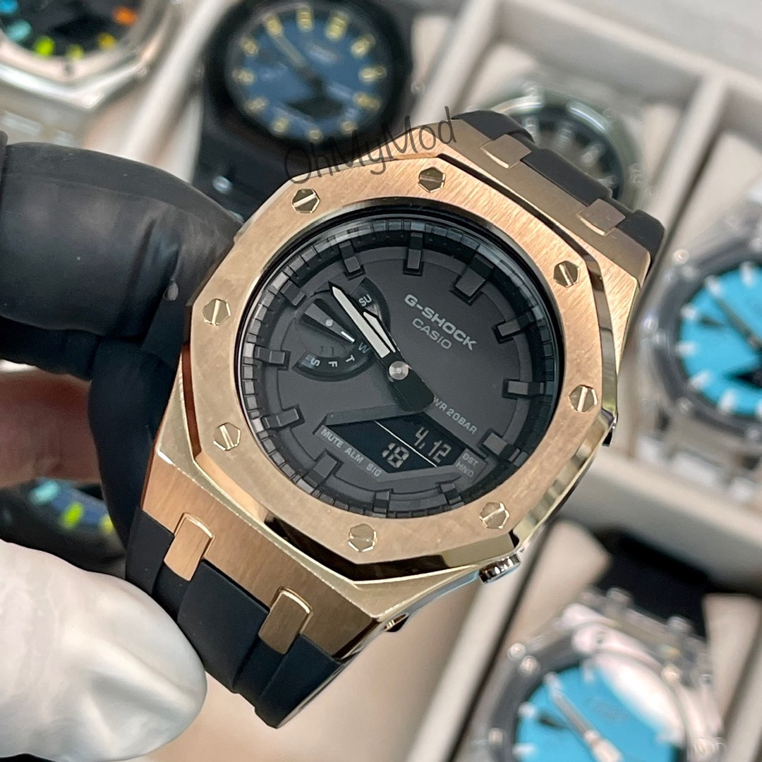 Black on Rose Gold Stainless Steel Bezel with Black rubber