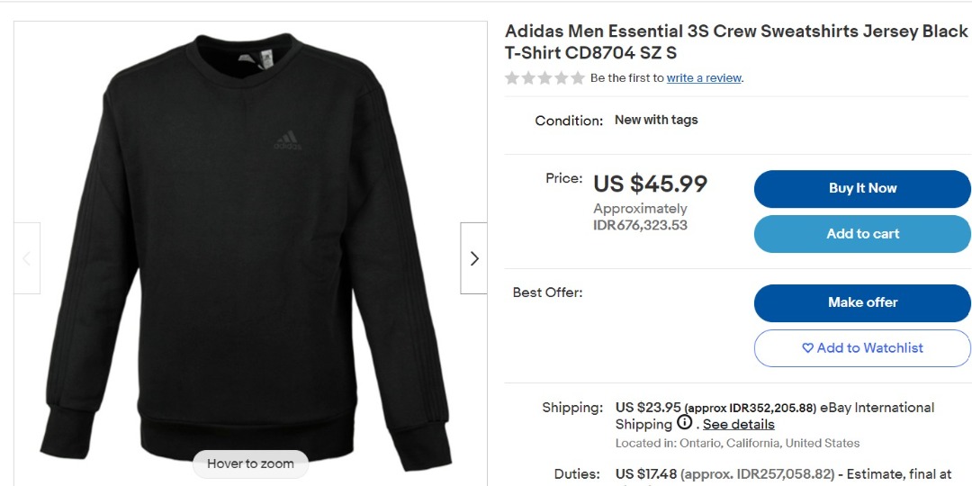 Adidas Essential 3S Crewneck, Barang Mewah, Pakaian di Carousell