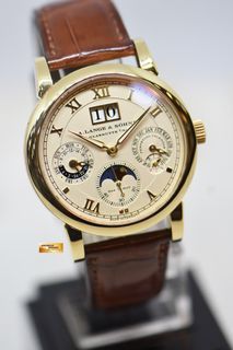 A.LANGE & SOHNE SAX-O-MAT LANGEMATIK 38.5mm YELLOW GOLD PERPETUAL CALENDAR MOONPHASE OUTSIZED DATE AUTOMATIC 310.021 (MINT)