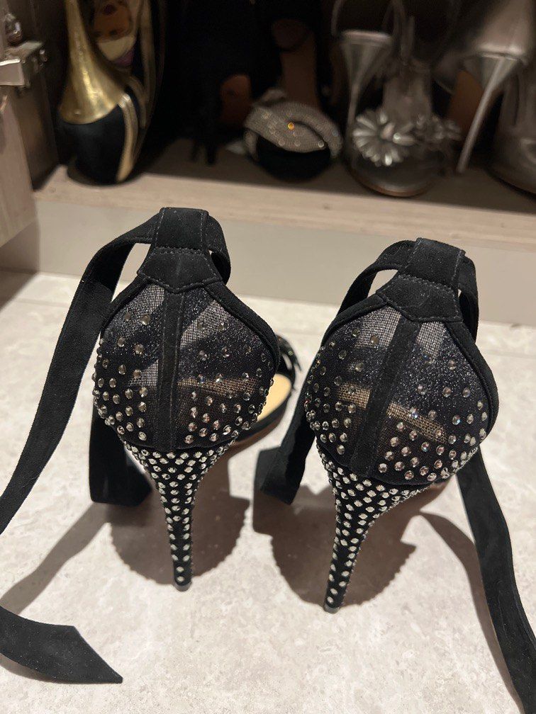 38.5 Alexandre Birman black crystal heels Louboutin valentino