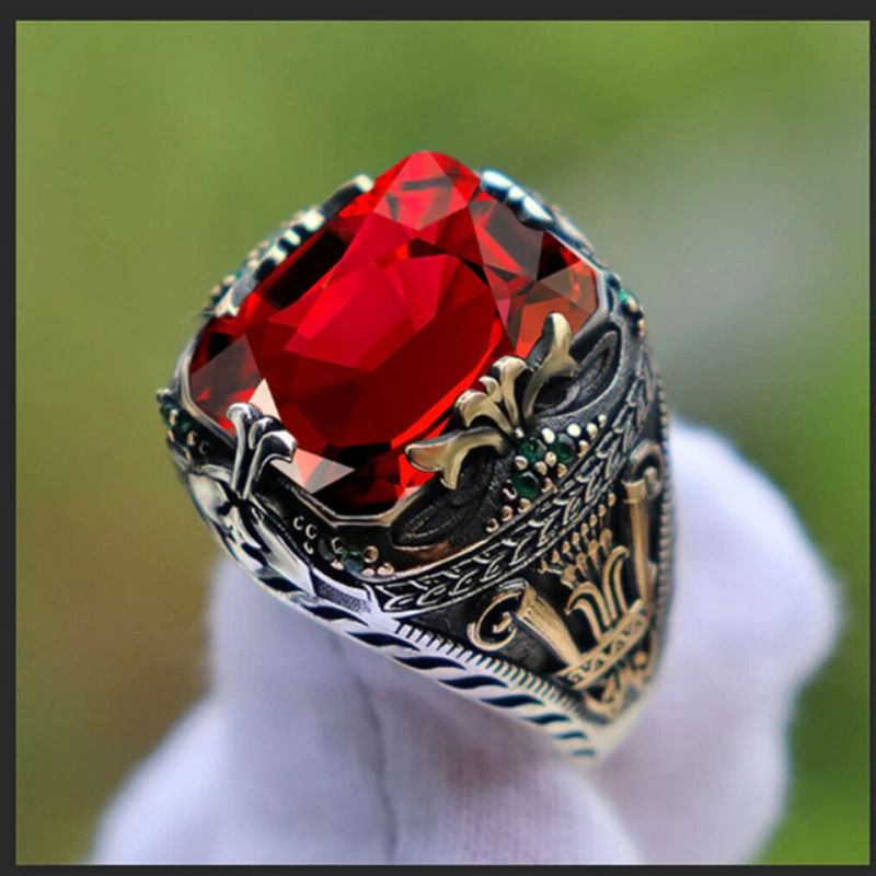 Red stone shop signet ring