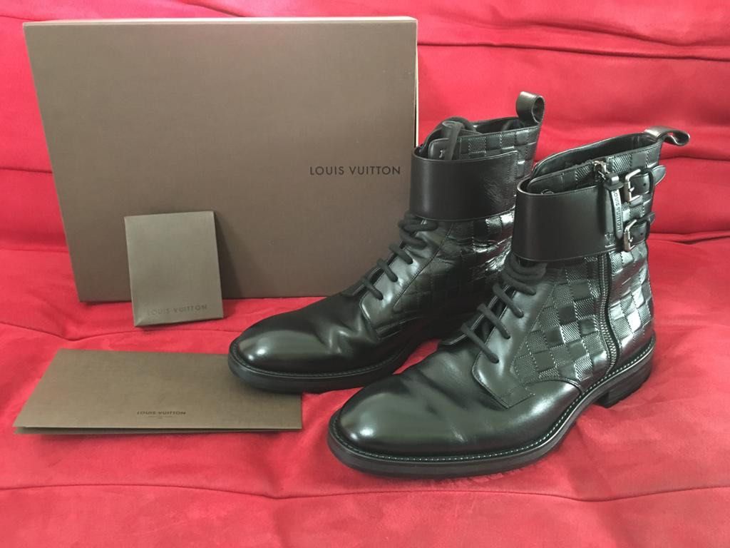 Louis Vuitton - Combat Damier Leather Men Clash Ankle Boots 10