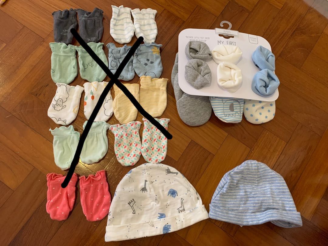 Carters and mothercare Baby mittens and beanie shoes and towel