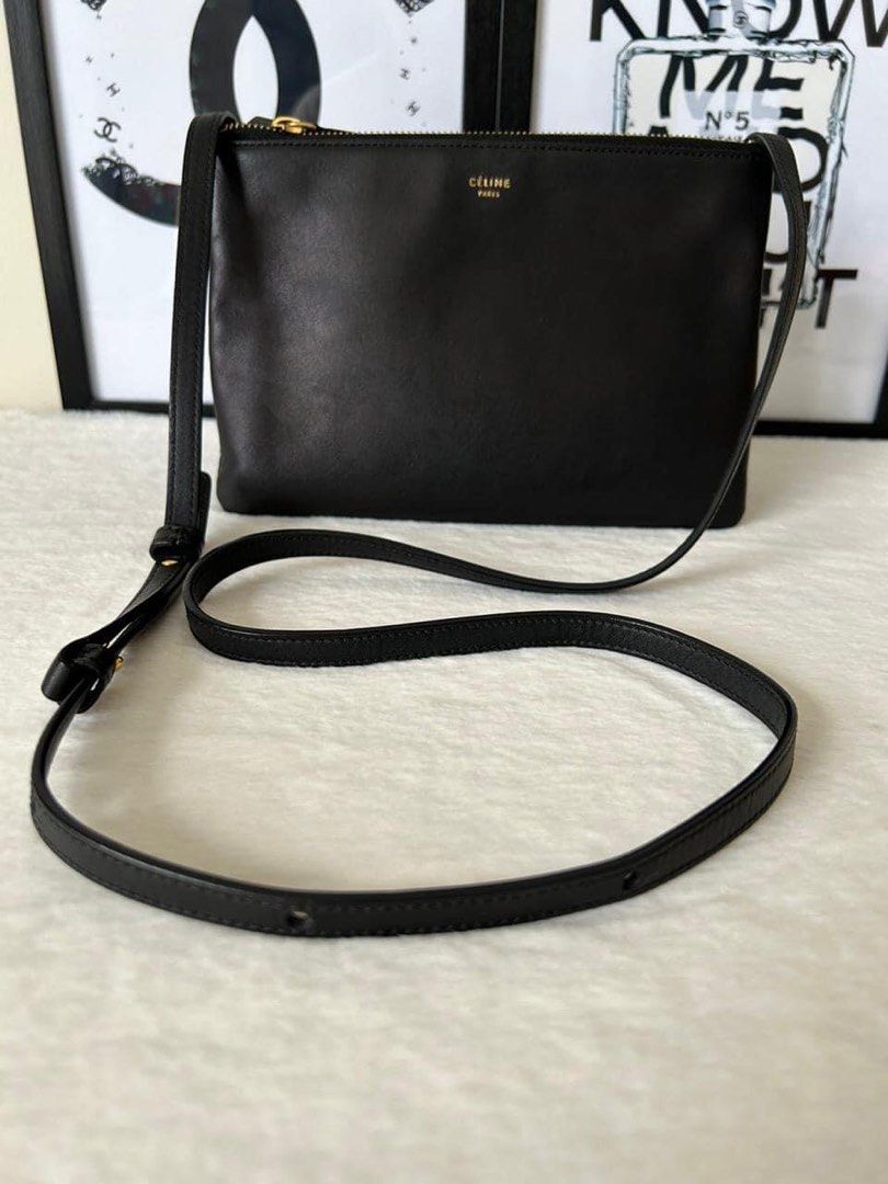 Celine Trio Shoulder Bag (Category: Luxury Bags & Wallets) located in Manila. Submitted by bagislifeshop (Listing ID 1231418768, Image 1). Description: ▪️Celine Trio Shoulder Bag▪️ ☑️Available in Pampanga ✅Condition: 8.8/10 ✅Material: Lambskin leather ✅Colour: Black in GHW ✅Size: 22x15x4 cm ✅Inclusion: Replacement dustbag .