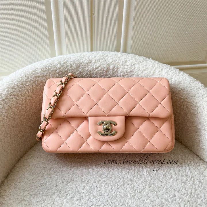 Chanel Classic Mini Rectangle Flap in 22C Peach Pink Lambskin LGHW