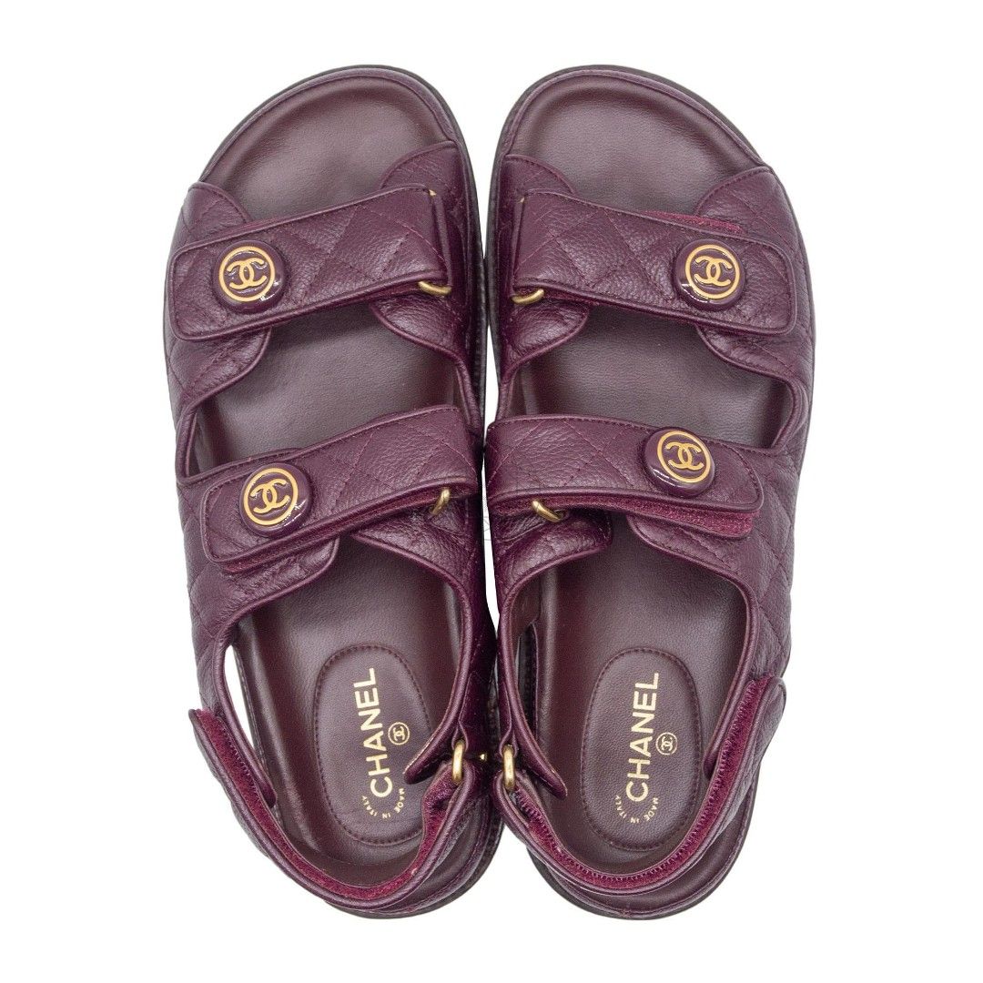 Chanel dad sandals burgundy Clearance