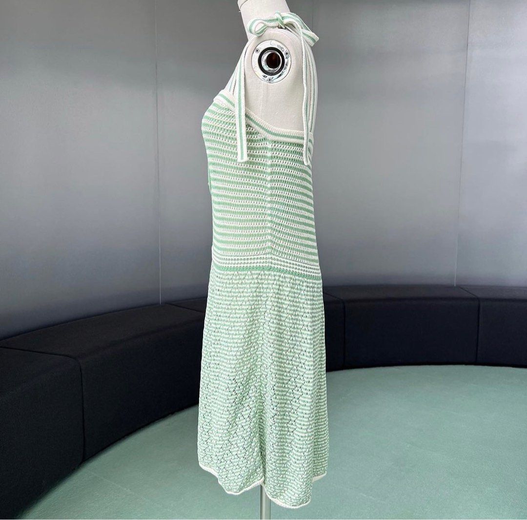 Chanel Knit Dress Green white, Luxury, Apparel on Carousell