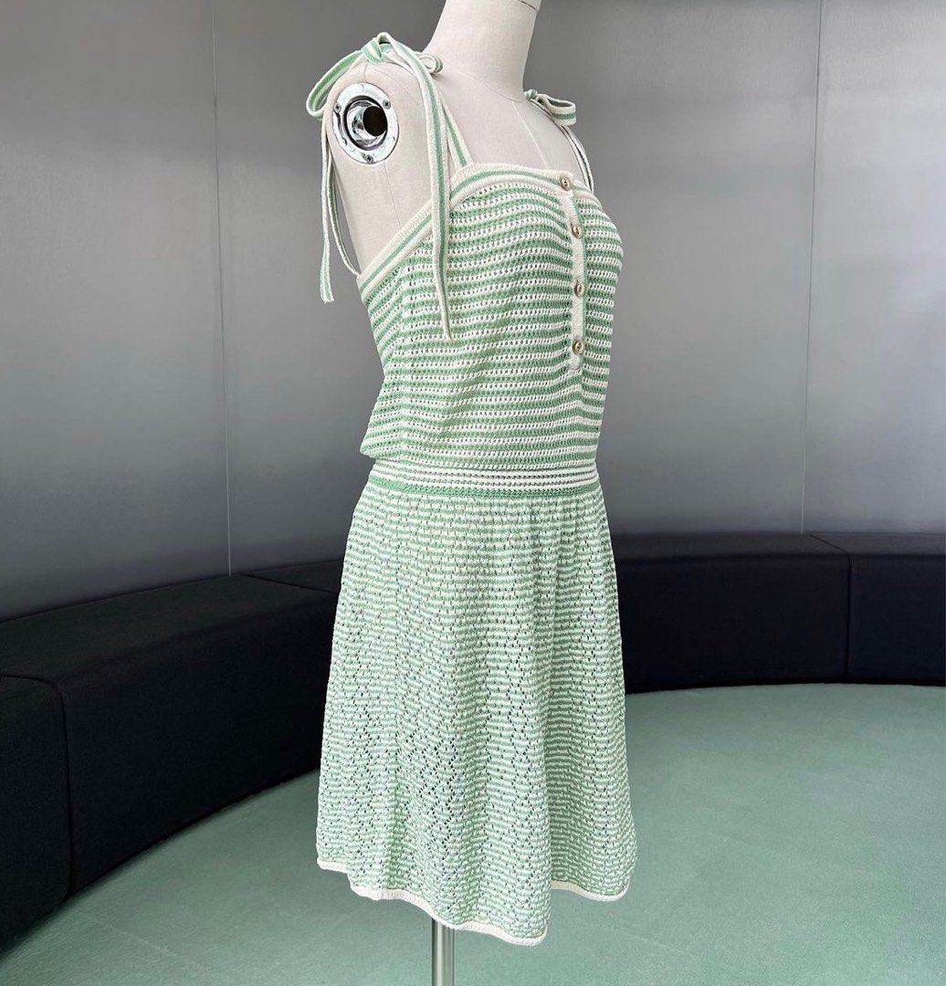 Chanel Knit Dress Green white
