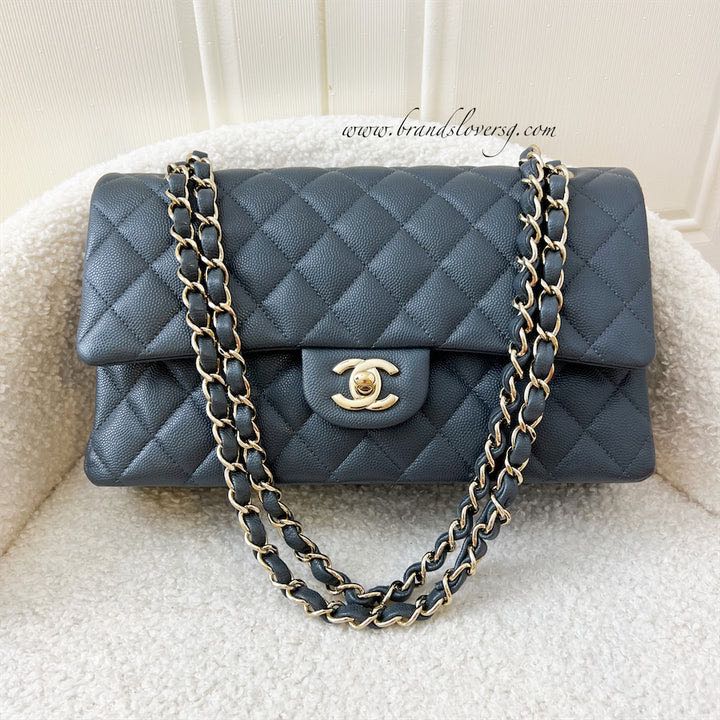 Chanel Medium Classic Flap CF in 18B Dark Bluish Grey Caviar LGHW
