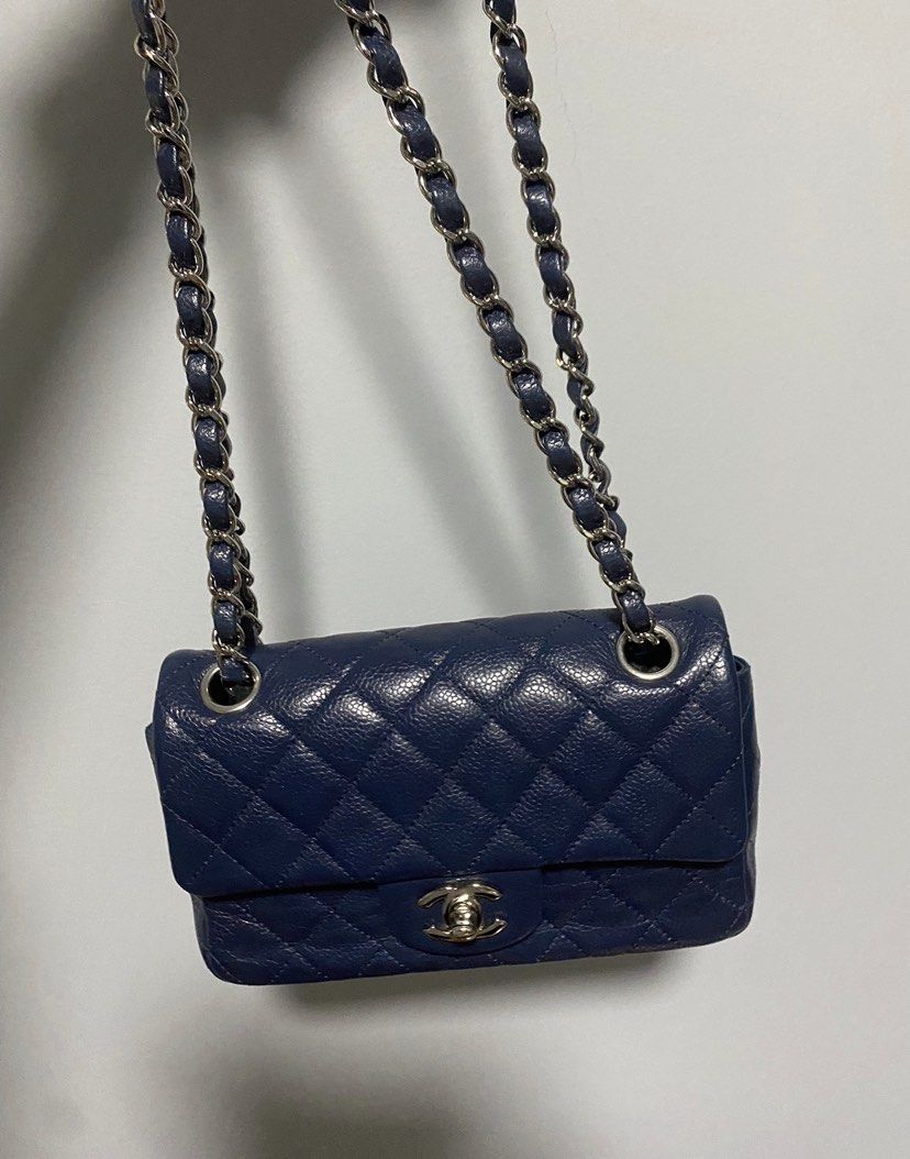 Chanel mini rectangular navy (Category: Bags & Wallets) located in Singapore. Submitted by 1967cookie (Listing ID 1231406340, Image 3). Description: Come with authenticity card, hologram and dustbag. 4 grommets can wear in different way double chain like classic flap. .