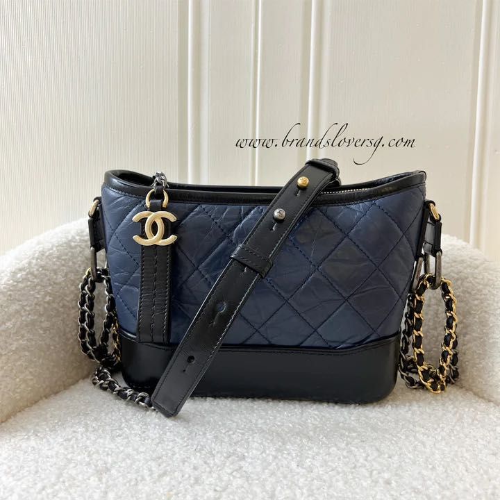 Chanel Small Gabrielle Hobo in Black Distressed Calfskin and 3 tone HW