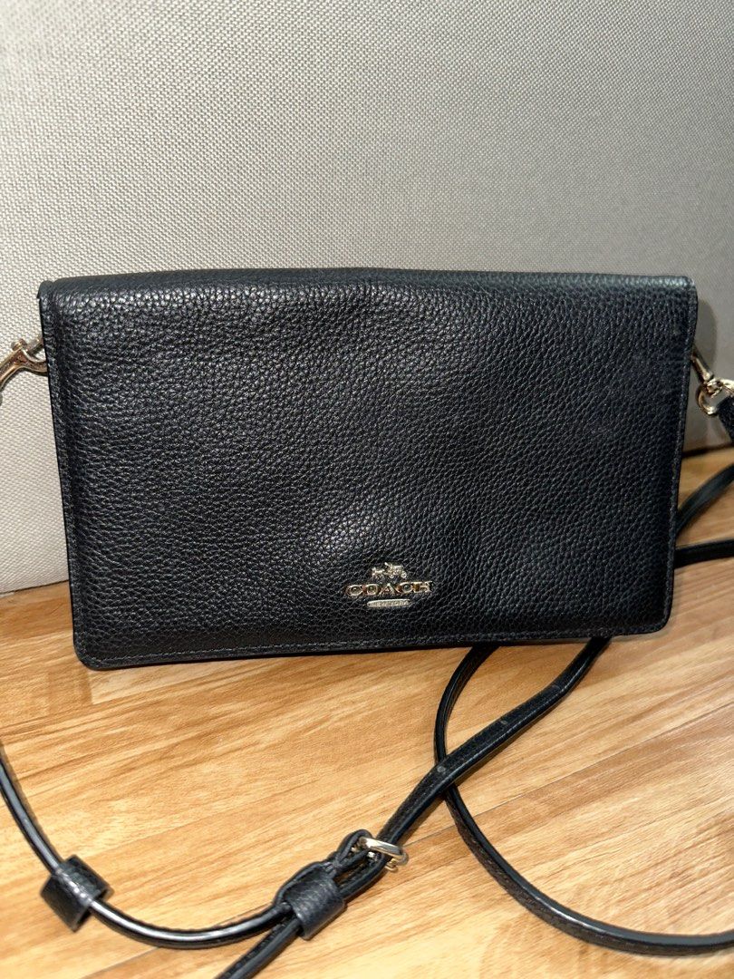 Foldover crossbody clutch in polished pebble leather deals