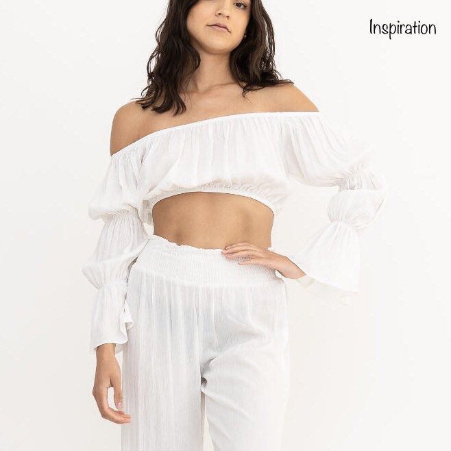 Cute White Off Shoulder Beach Long Sleeve Garter Crop Top Plus Size
