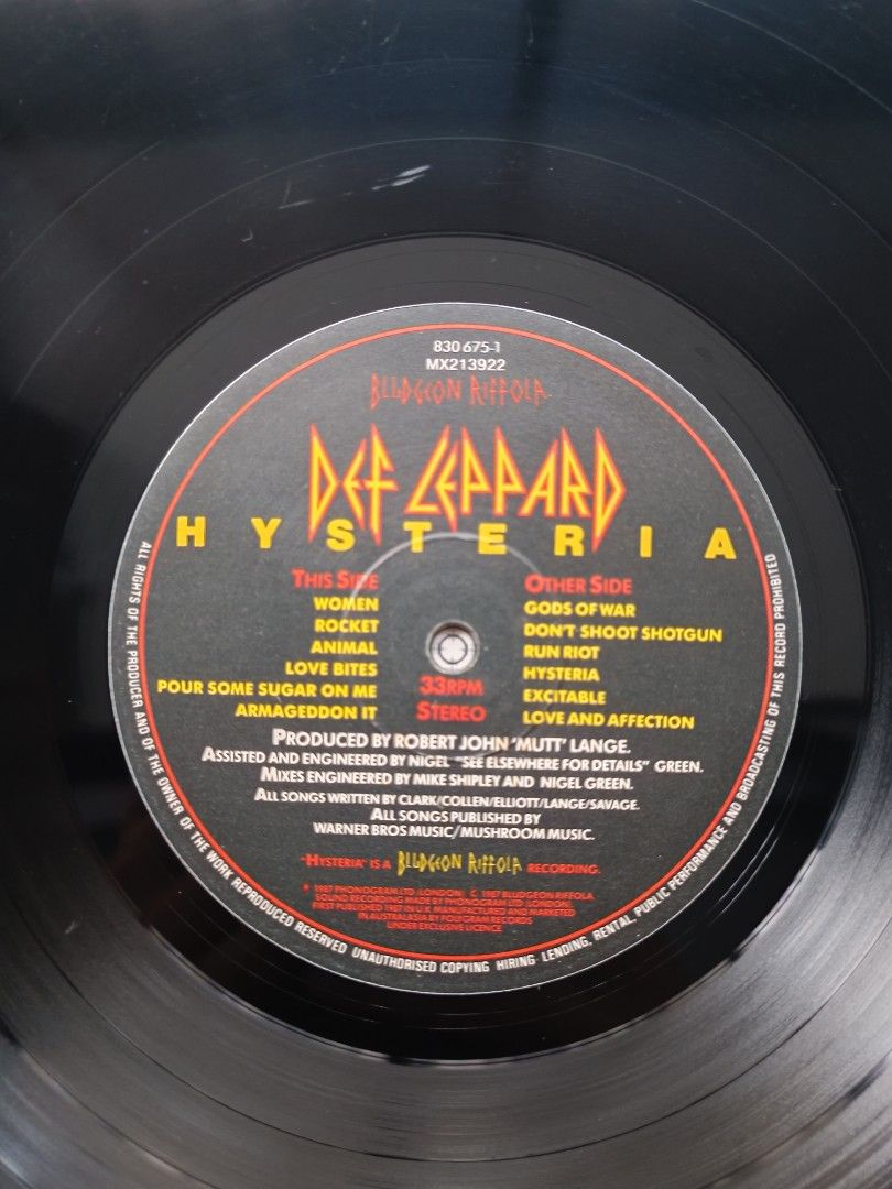 Def Leppard Hysteria Vinyl LP Record, Hobbies & Toys, Music & Media, Vinyls on Carousell