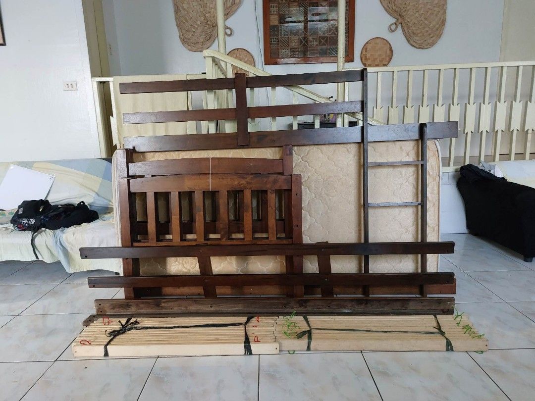 BUNK BED MALAYSIAN WOOD WITH FREE 2 MATTRESS, Furniture & Home Living
