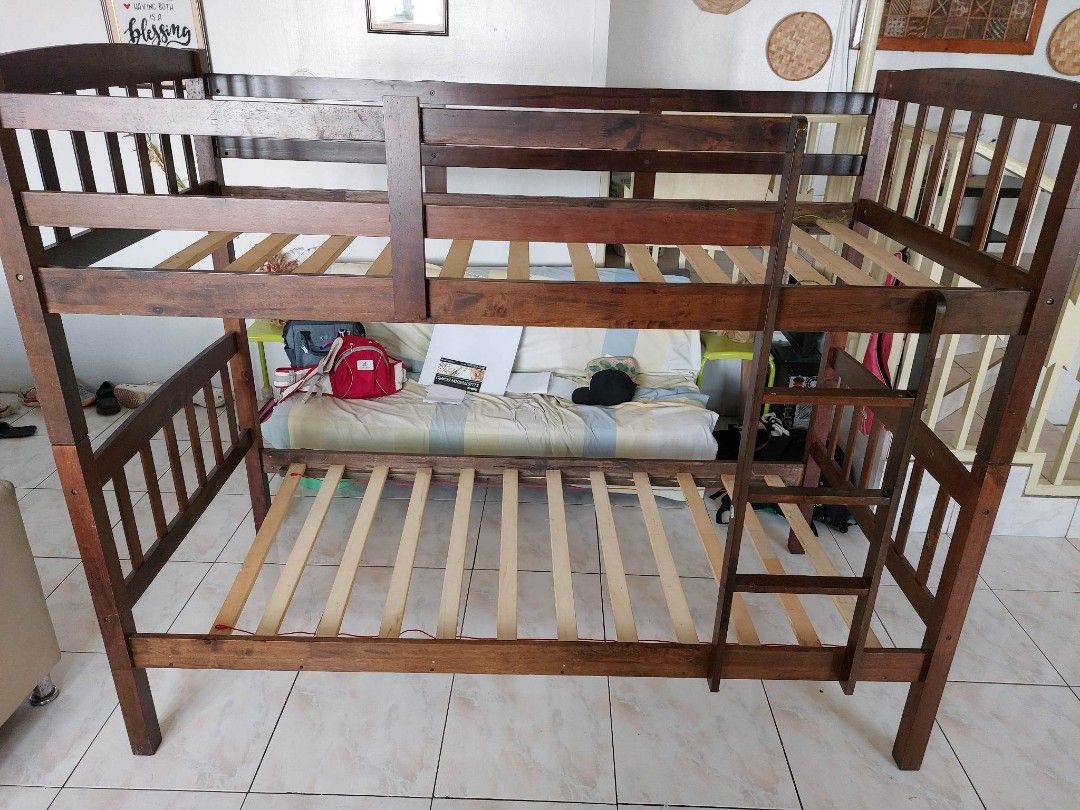 BUNK BED MALAYSIAN WOOD WITH FREE 2 MATTRESS, Furniture & Home Living