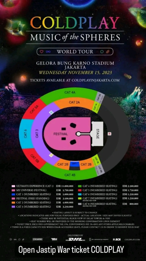 For sale Tiket Coldplay 2023, Tiket & Voucher, Tiket Acara di Carousell