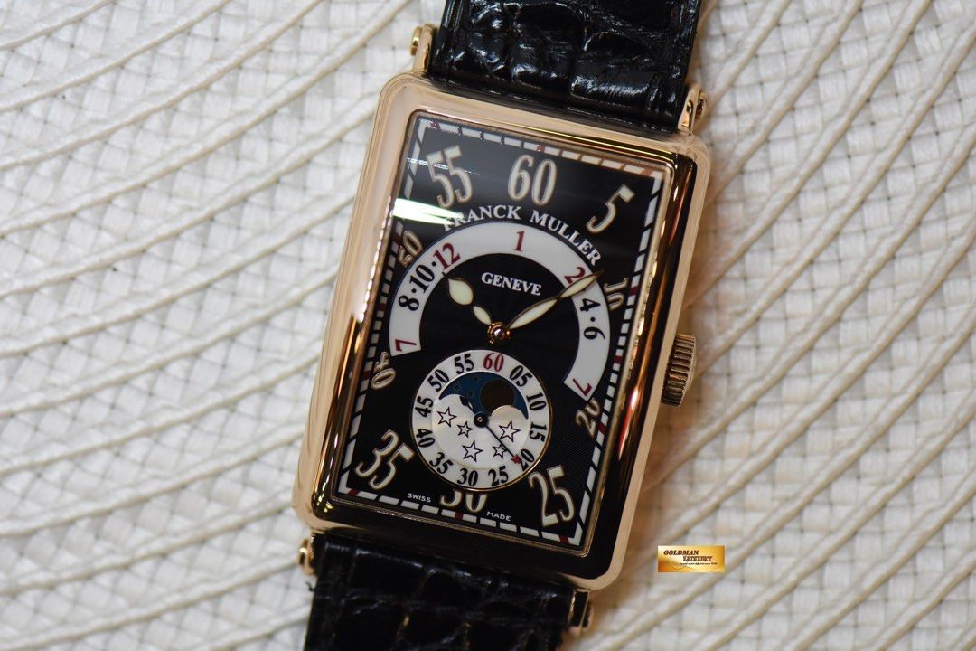 FRANCK MULLER LONG ISLAND ROSE GOLD IN LEATHER DRAG HOUR MOONPHASE