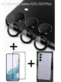 Full Coverage Screen Protector + Ring Lens Protector + ShockProof case For Samsung Galaxy S23 / S23 Plus