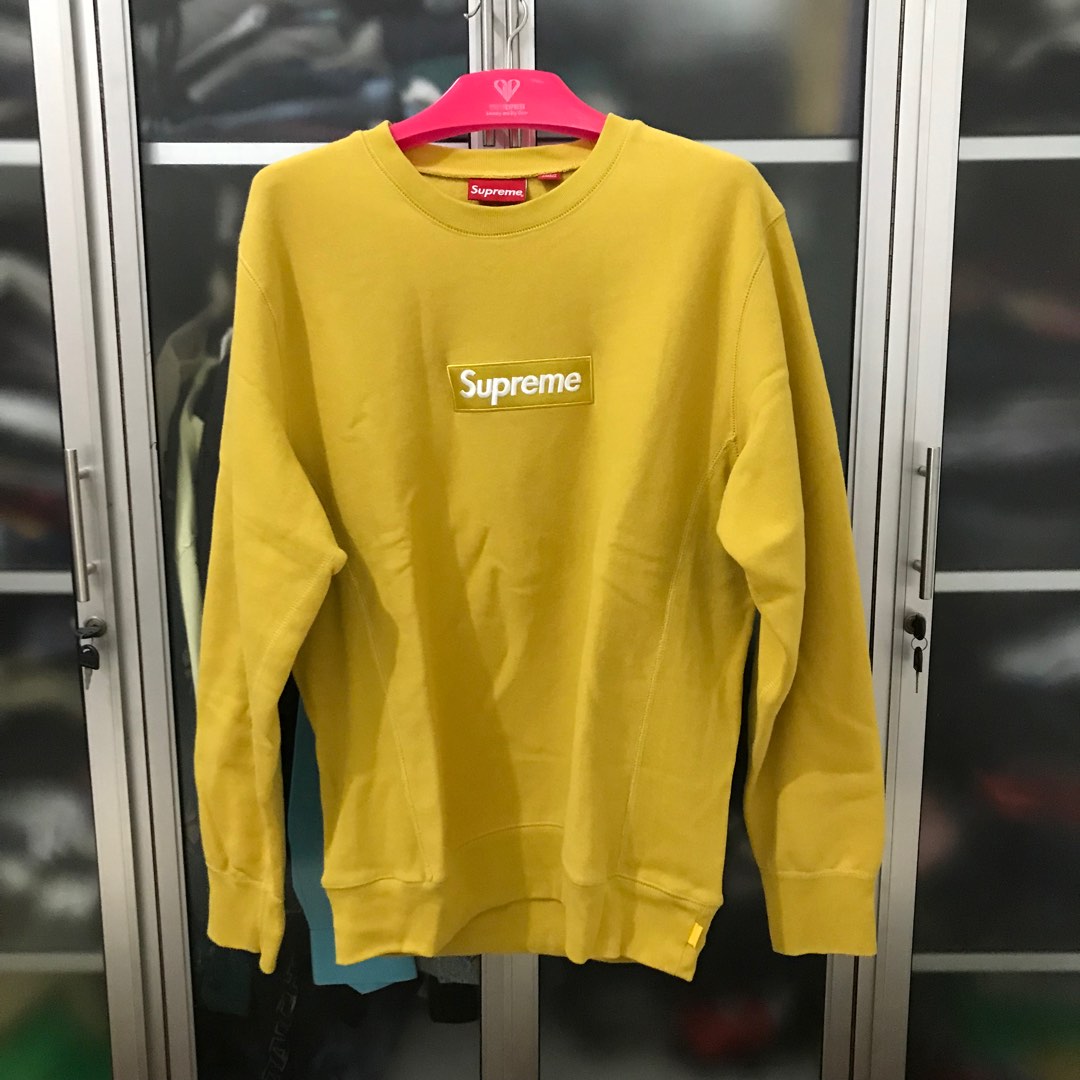 FW18 Supreme Box Logo Crewneck Mustard Yellow - Size XL, Fesyen