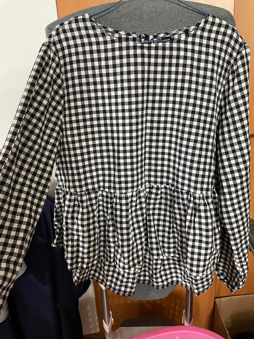 Gingham Peplum Top, Women's Fashion, Tops, Blouses on Carousell