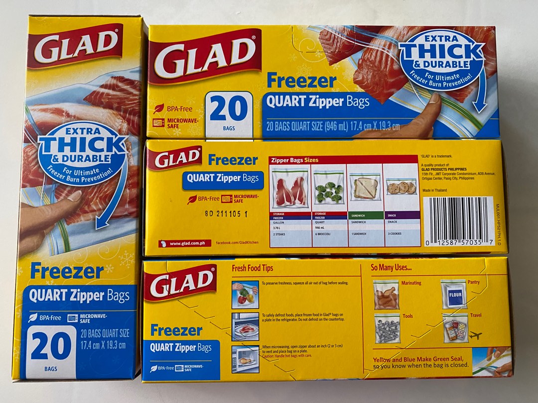 Glad Zipper Freezer Bags, Quart, 20 Bags/Box (57035)