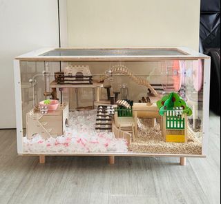 Hamster acrylic cage Syrian dwarf small animals wooden accessories