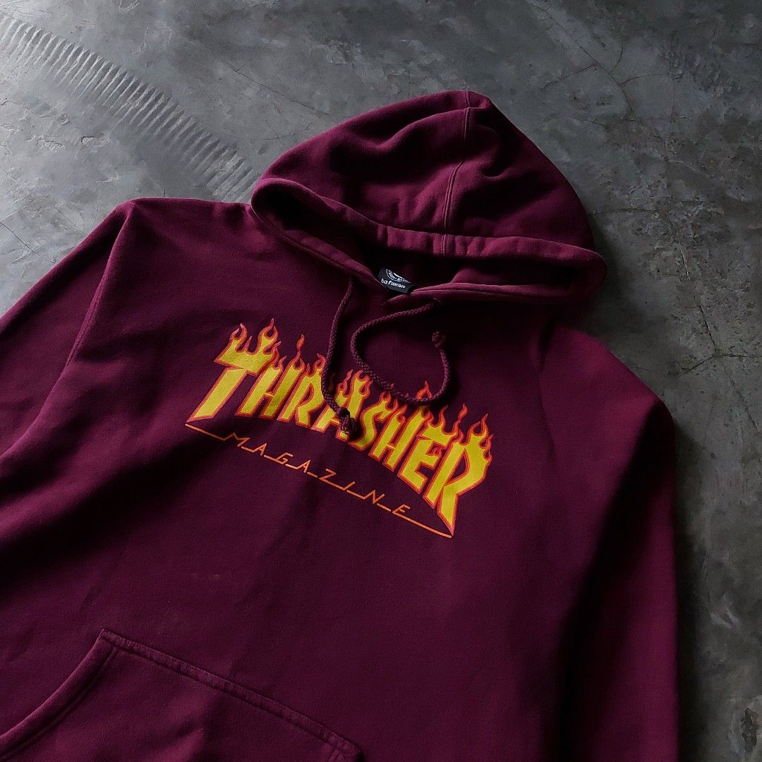 Thrasher flame hoodie maroon new arrivals