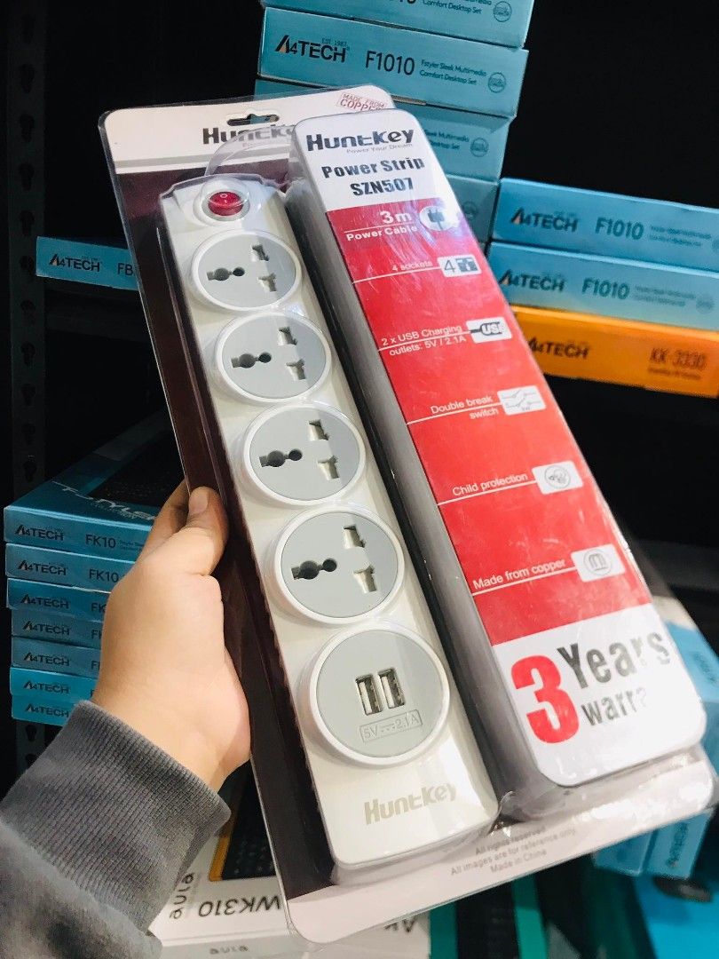 💯Huntkey SZN507 Power Strip | Child Protective Shutters | 2x USB Ports ...