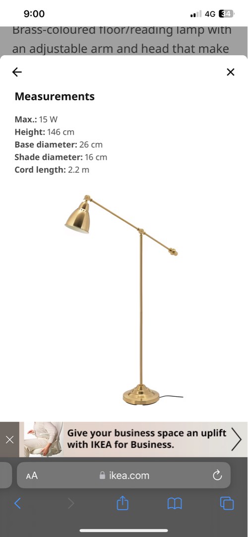 Ikea BAROMETER Golden lamp, Furniture & Home Living, Lighting & Fans