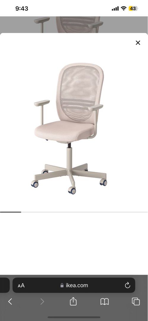 IKEA FLINTAN Office Chair with Arm rest Beige, Furniture & Home