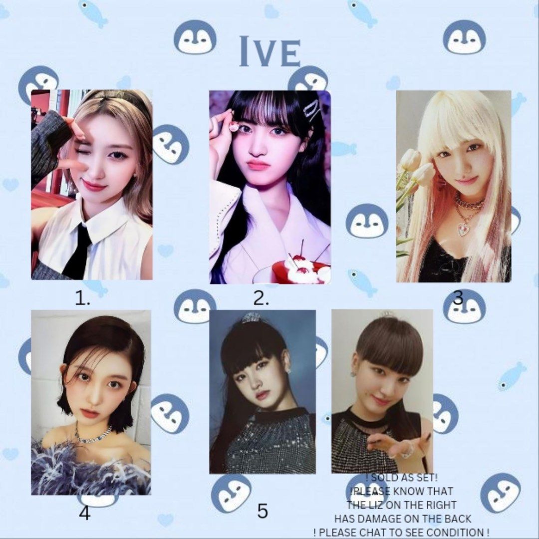IVE Random OFFICIAL Photocards (Category: K-Wave Merchandise) located in Manila. Submitted by tabsy (Listing ID 1231386350, Image 1). Description: Price listed is not fixed; feel free to offer! Random photocards for Korean Girl Group IVE. Before buying, please read properly. I am not a scammer, and am not liable for any damage not disclosed prior to purchase. Please feel free to ask condition before purchase. MANY FREEBIES!!! Courier: GoGoExpress
