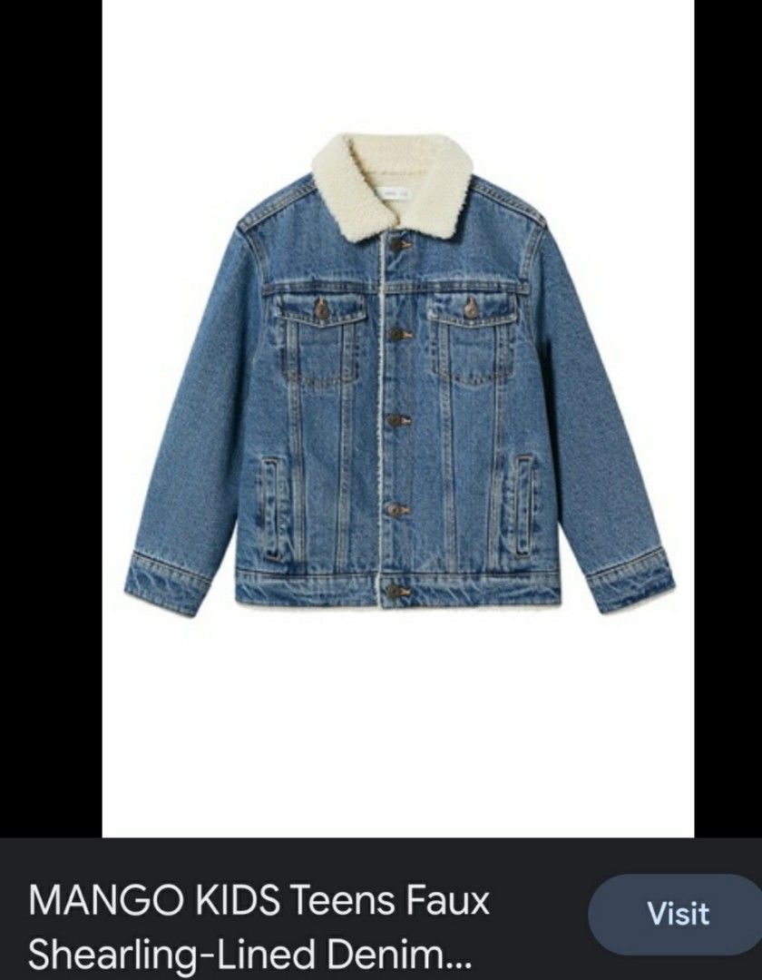 Mango Kids Teens Faux Shearling-Lined Denim Jacket (Category: Babies & Kids Fashion) located in Bantay. Submitted by gigglesph (Listing ID 1231369839, Image 1). Description: Mango Kids Faux Shearling-Lined Denim Jacket Never worn 8 years old 13-14 years old ( small).
