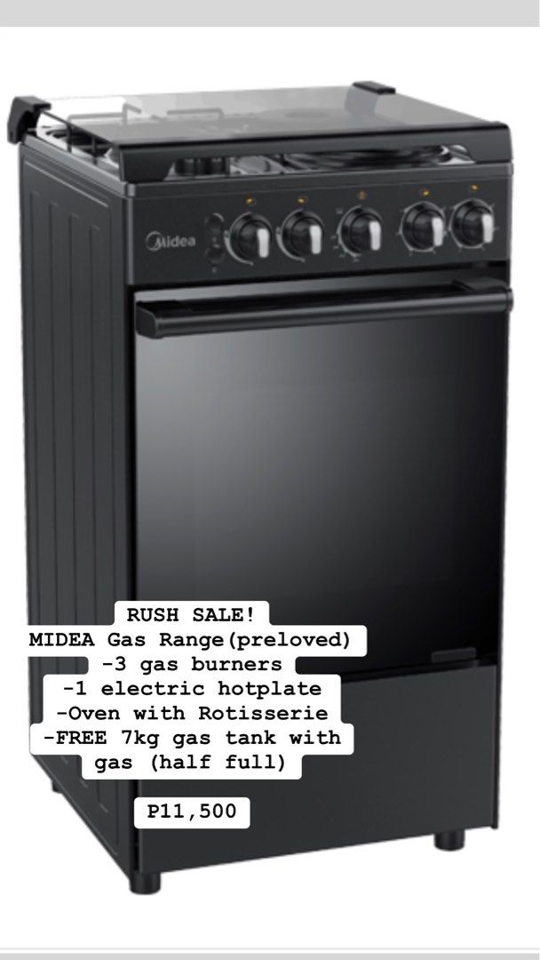 Midea Gas Range with Free Gas Tank (gas half full), Furniture & Home