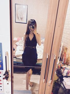 Dress cewek hitam pendek / Mididress hitam / midi dress wanita chic simple / include tali pinggang cantik ya