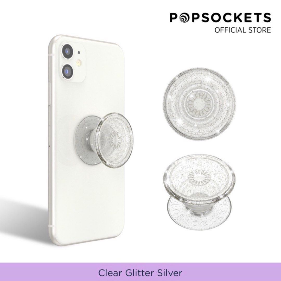 Popsockets Popgrip Cell Phone Grip & Stand - Clear Glitter Silver