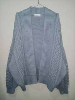 !RARE! (GALLARDA GALANTE) PREMIUM OVERSIZE CABLE KNIT CARDIGAN KEPANG LENGAN BALON TEBAL BABY BLUE