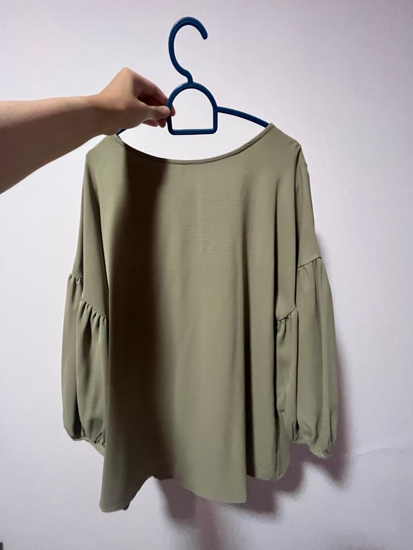 Sage green blouse, Women's Fashion, Tops, Blouses on Carousell