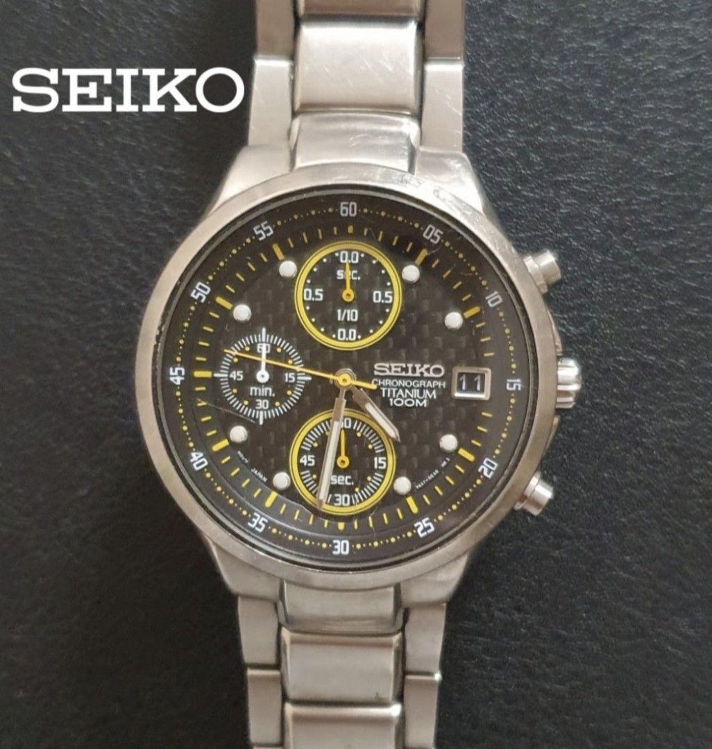 Seiko titanium chronograph 100m watch on sale